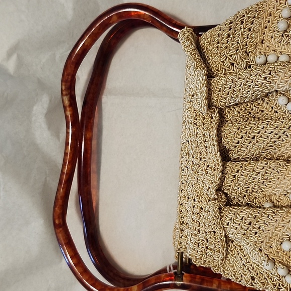 Vintage Women's Crochet & Tortoise Lucite Bag/Purse Gold Boho 1950/1960 - Picture 6 of 13